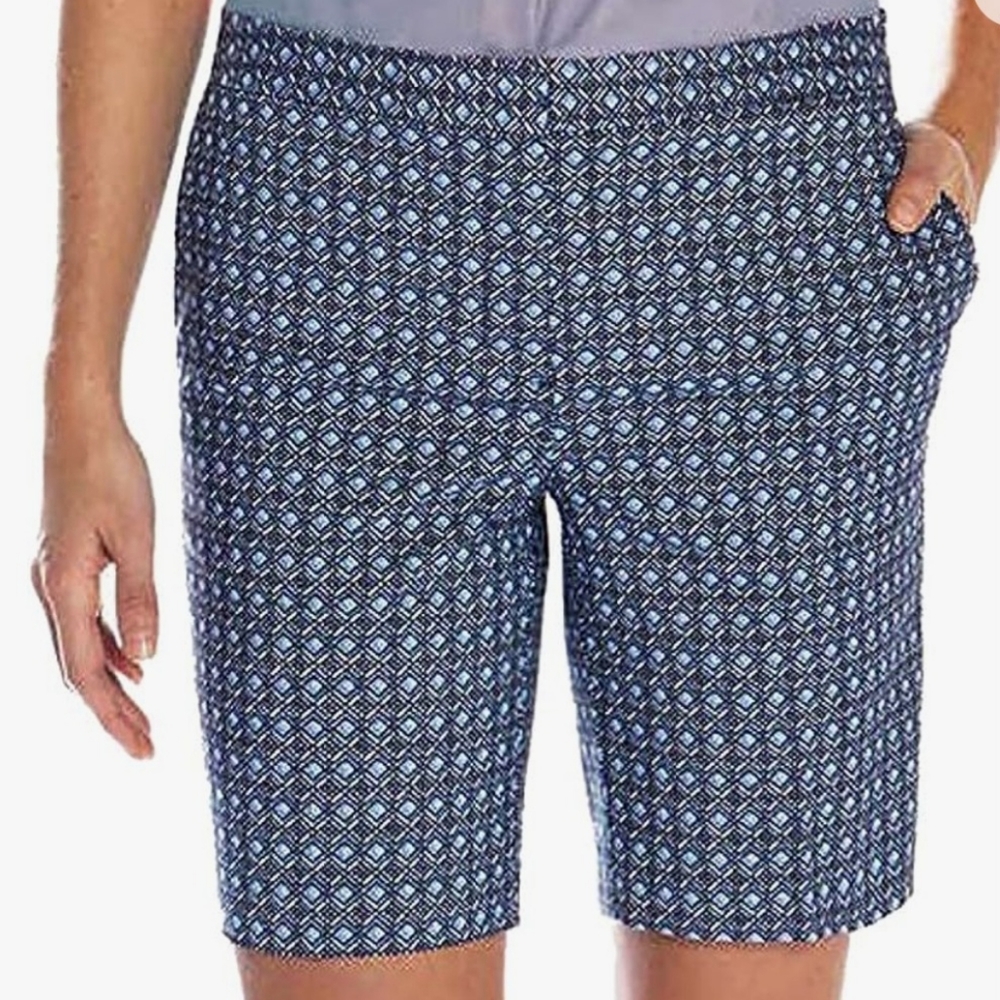 Mario Serrani Navy and Light Blue Patterned Women's Bermuda Shorts